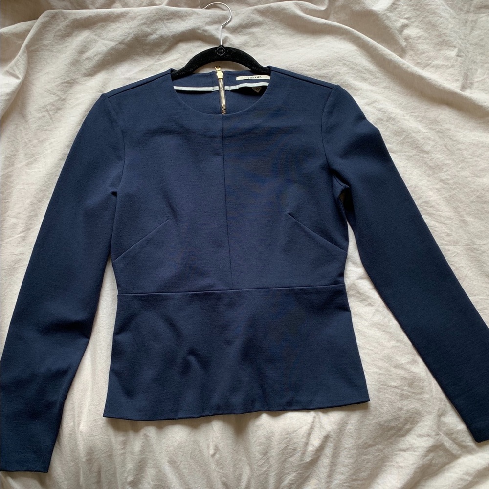 J Brand Long Sleeve Peplum Top - Navy, Size Small